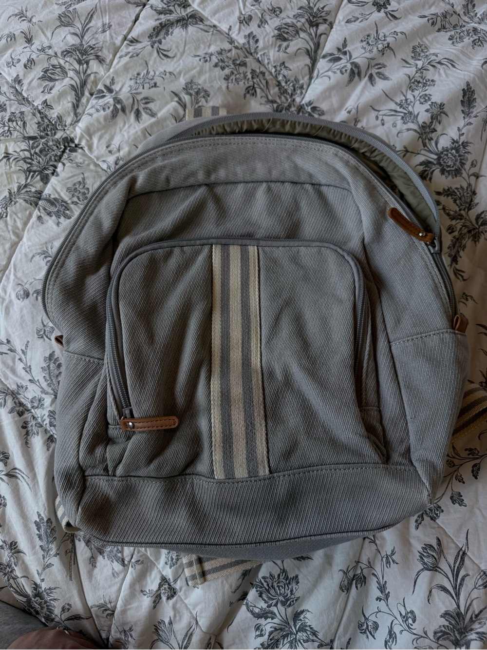 Pottery Barn Kids Gray Canvas Backpack with Center Stripe